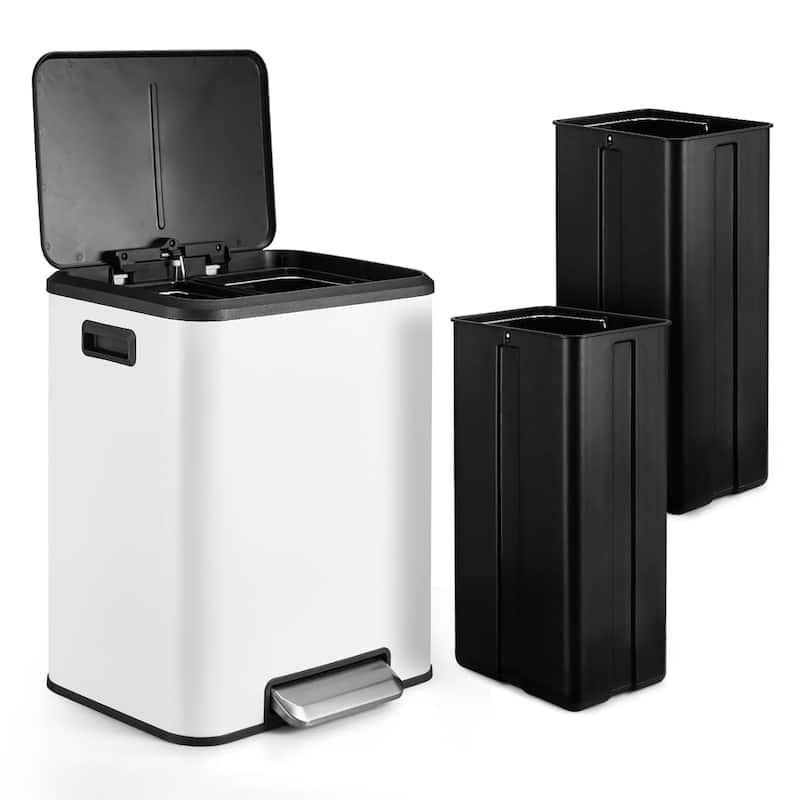 Double Compartment 2 x 15L Waste Separation Recycling Trash Can - White