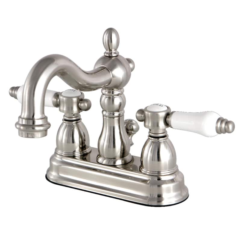 Kingston Brass Victorian Porcelain Handles Bathroom Faucet - satin nickel