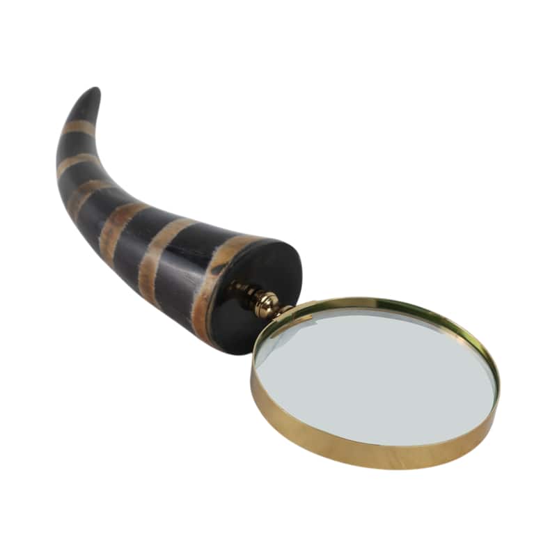 Glass Buffalo Horn Magnifying Glass Modern Casual Style - 2" Black - 11" x 4" x 2"