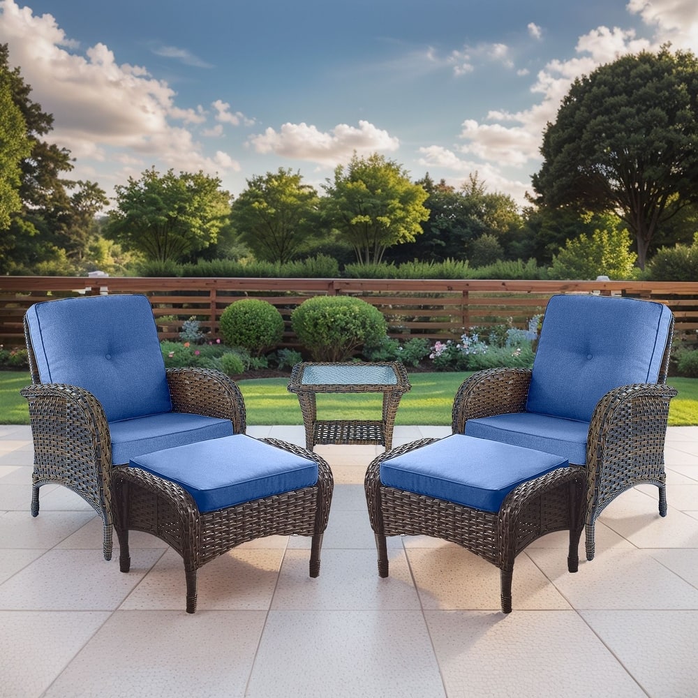 Gymojoy 5-Piece Outdoor Wicker Patio Chair Ottoman Set, Rattan Coversation Set with Water Resistant Cushions