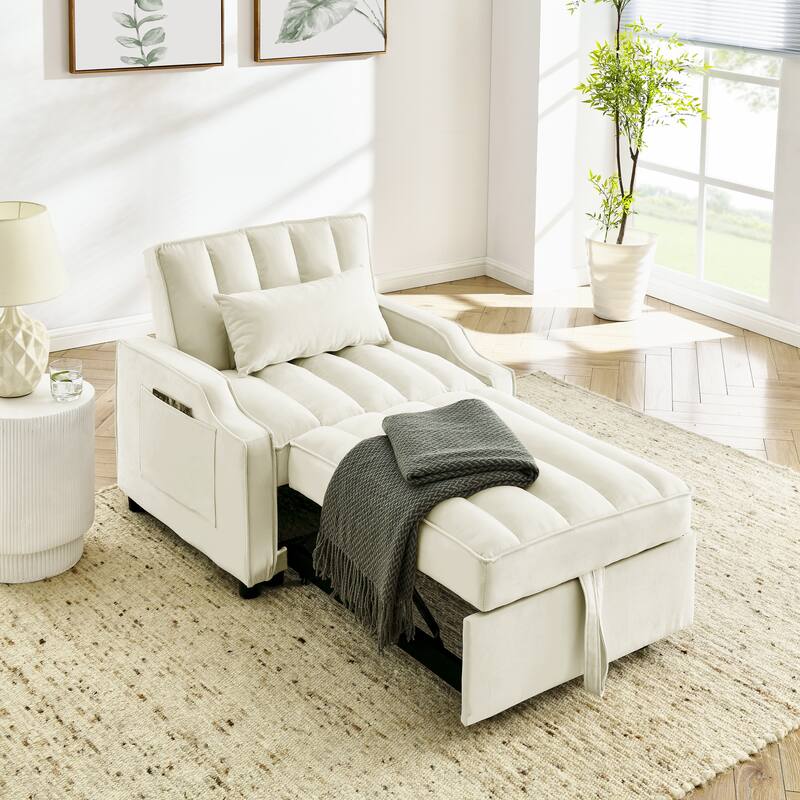 Modern Velvet Armchair Sofa Couch Pull Out Bed,3 In One Convertible For Living Room Sofa Bed