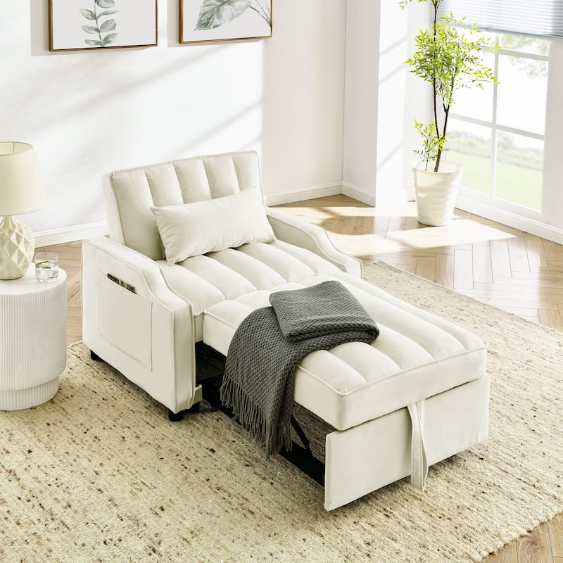 Modern Velvet Loveseat Sofa Couch Pull Out Bed,3 in 1 Convertible For Living Room Sofa Bed