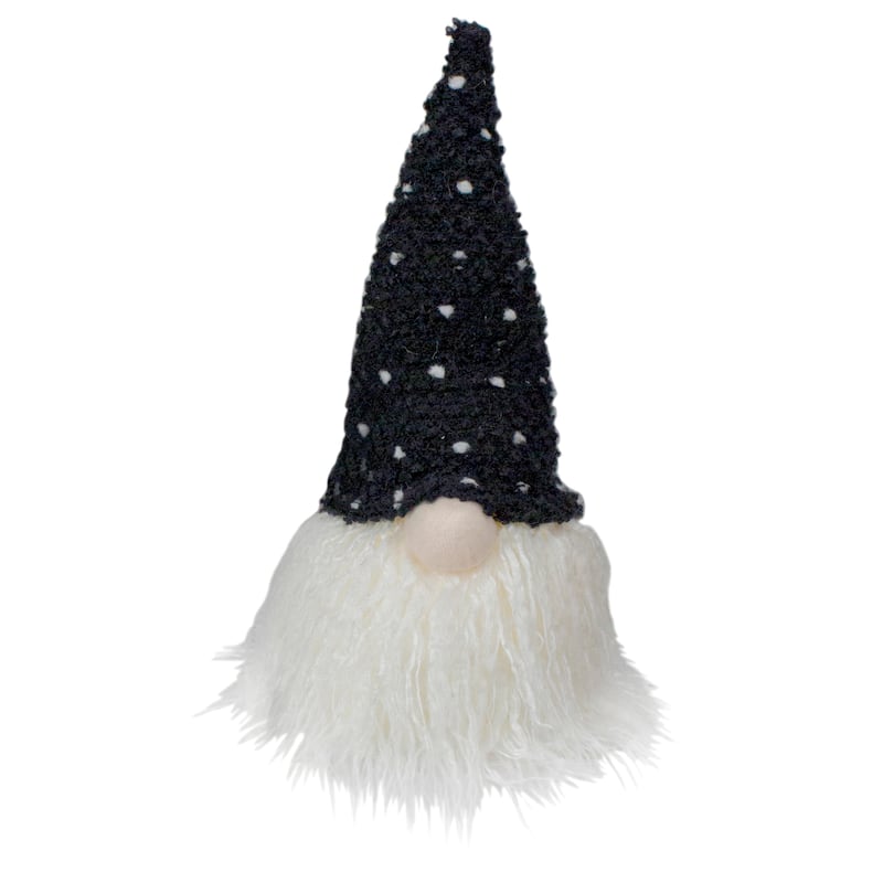 10" LED Lighted Black and White Polka Dot Knit Gnome Christmas Figure