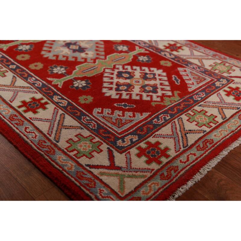 Red Kazak Foyer Rug Red Handmade Traditional Wool Carpet - 2'8"x 4'0"