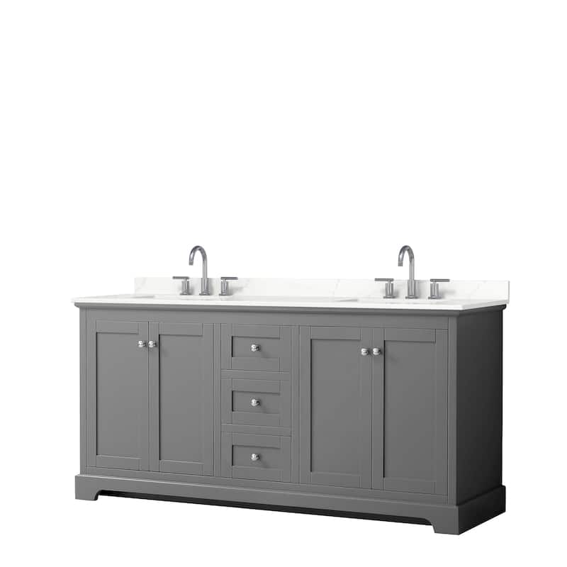 Avery 72-inch Double Vanity, Quartz Top - Dark Gray, Chrome Trim, Giotto Quartz Top