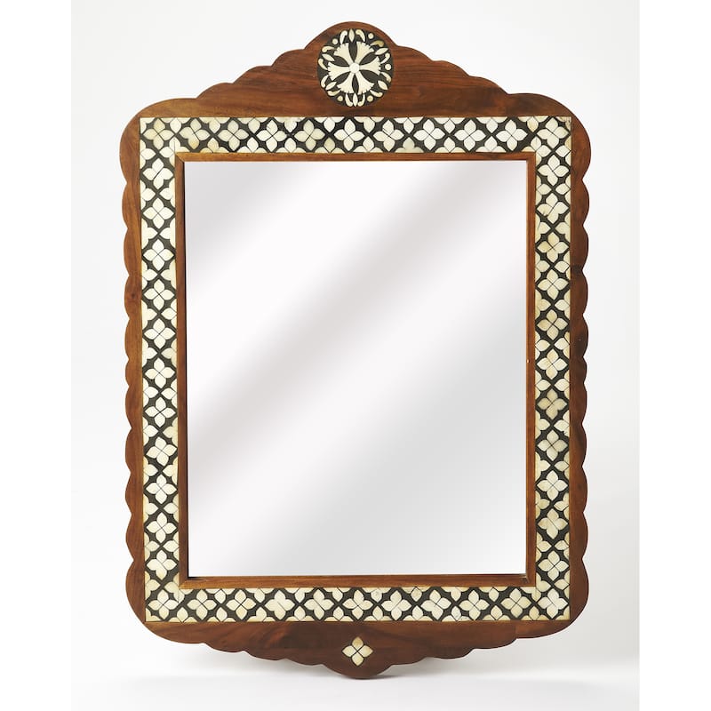 Butler Gabby Wood & Bone Inlay Wall Mirror - Brown - Brown