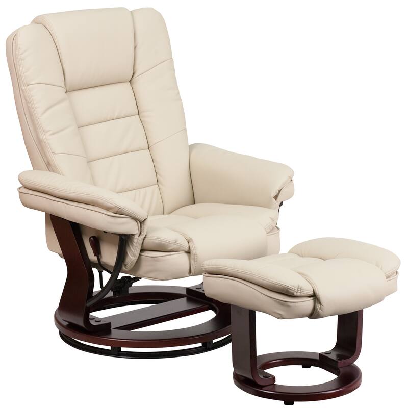 Contemporary LeatherSoft Recliner with Horizontal Stitching and Ottoman