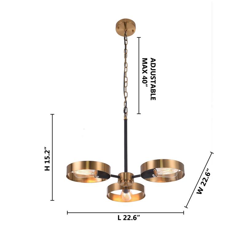 3-Light Black And Golden Bornze Chandelier