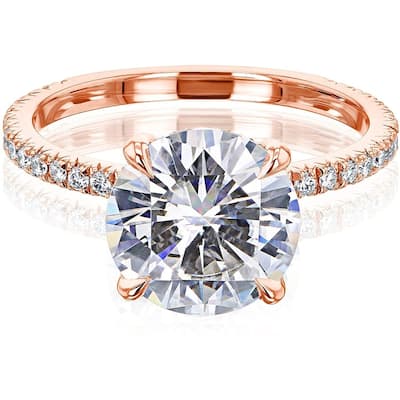 Kobelli 3 Carat Moissanite and Lab Grown Diamond 14k Solid Gold Wrap Basket Near Eternity French Pavé Lumière Engagement Ring
