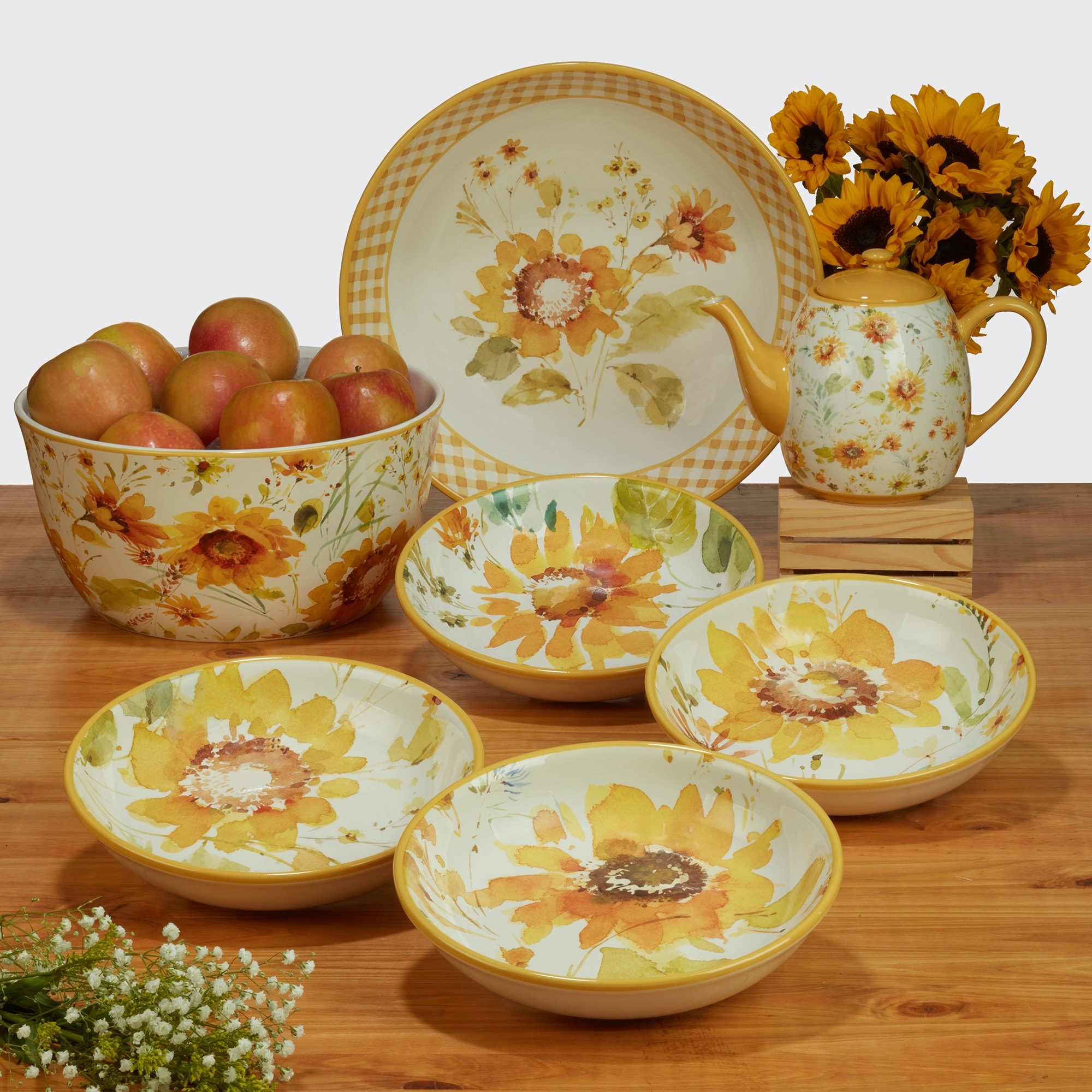 Certified International Sunflowers forever 16 Piece Dinnerware Set Service for 4 On Sale Bed Bath Beyond 35502296