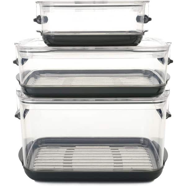 Progressive International Prepworks ProKeeper Food Storage Container Set, 3 Piece, Clear Containers with Gray Sealed Tight Lids