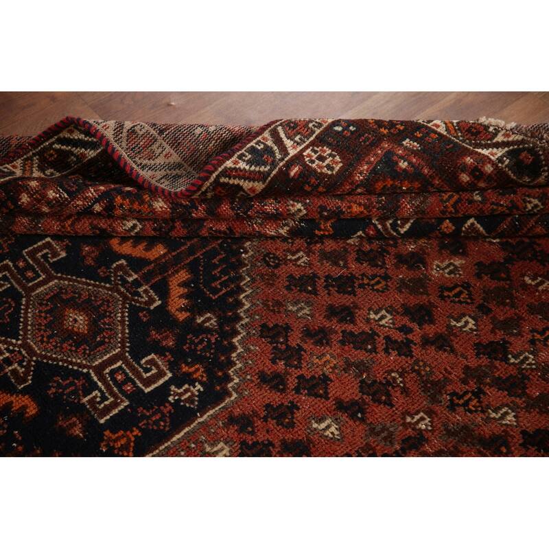 Vegetable Dye Coral Qashqai Persian Antique Rug Handmade Wool Carpet - 5'11"x 9'0"