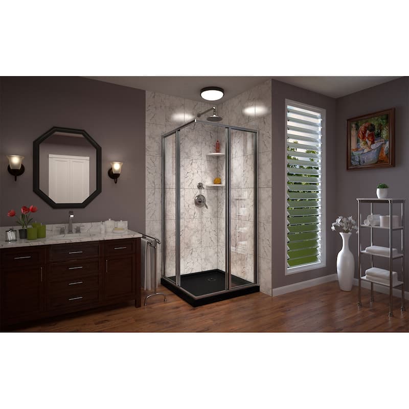 DreamLine Cornerview 36 in. D x 36 in. W x 74 3/4 in H Framed Sliding Shower Enclosure in Brushed Nickel with Black Acrylic Base