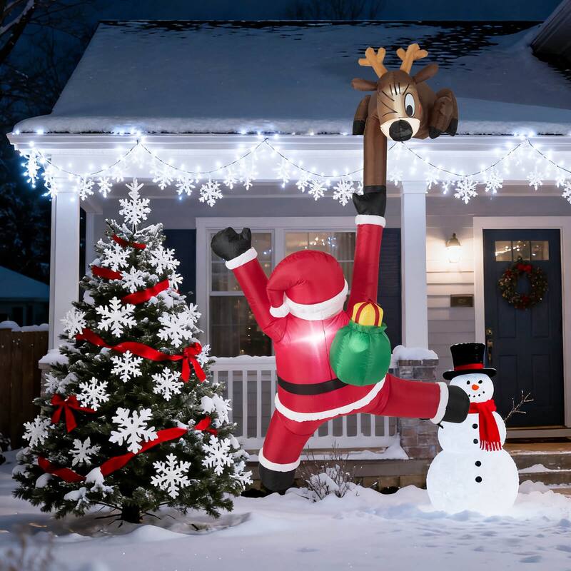 Costway 8.5 FT Christmas Inflatable Reindeer & Climbing Santa Claus, - See Details - Multi-color