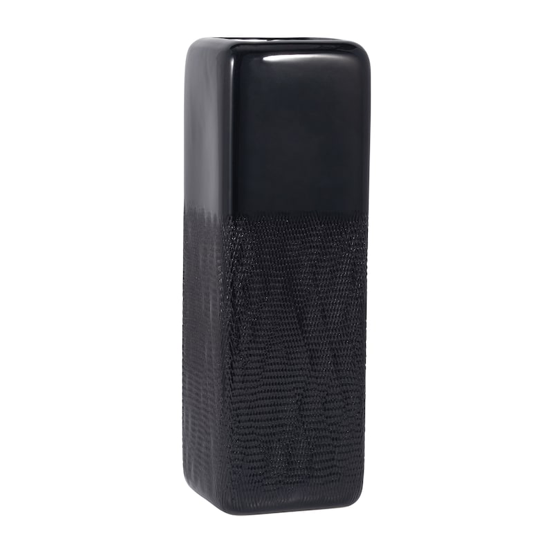 Sagebrook Home Ceramic Vase, Versatile Home Accents for Stylish Decor - Grooved Black - 6" x 6" x 18"