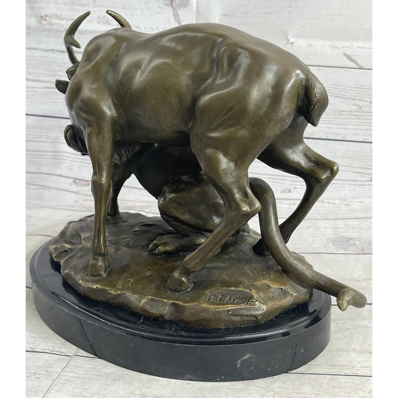 Mountain Lion Hunting Elk Deer By Pj Mene Bronze Statue Sculpture Wildlife Decor 11 Inchesx 13 Inches