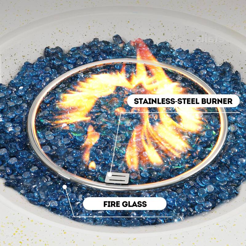 Patio Watcher 42in. Outdoor Round Magnesium Oxide Fire Pit Table with Gas Tank Cover and Wind Guard