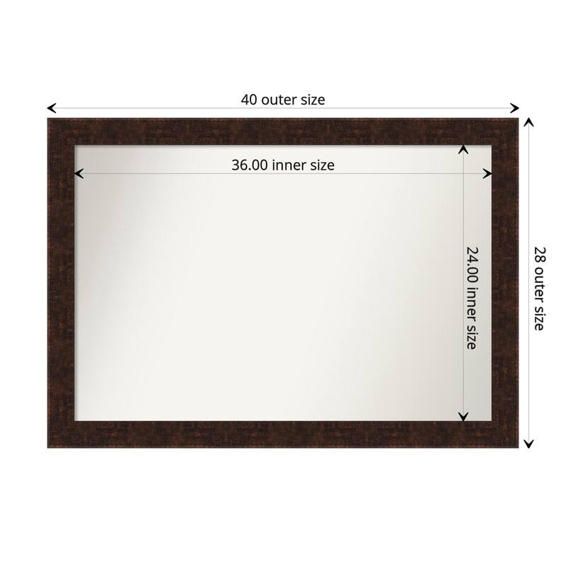 Non-Beveled Bathroom Wall Mirror - William Mottled Bronze Narrow Frame - 40 x 28 in - William Mottled Bronze Narrow