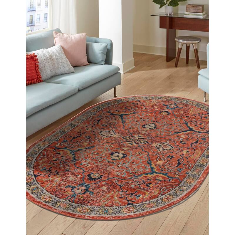 Traditional Nixa Collection Area Rug - 3'11"x5'11" Oval - Brick Red