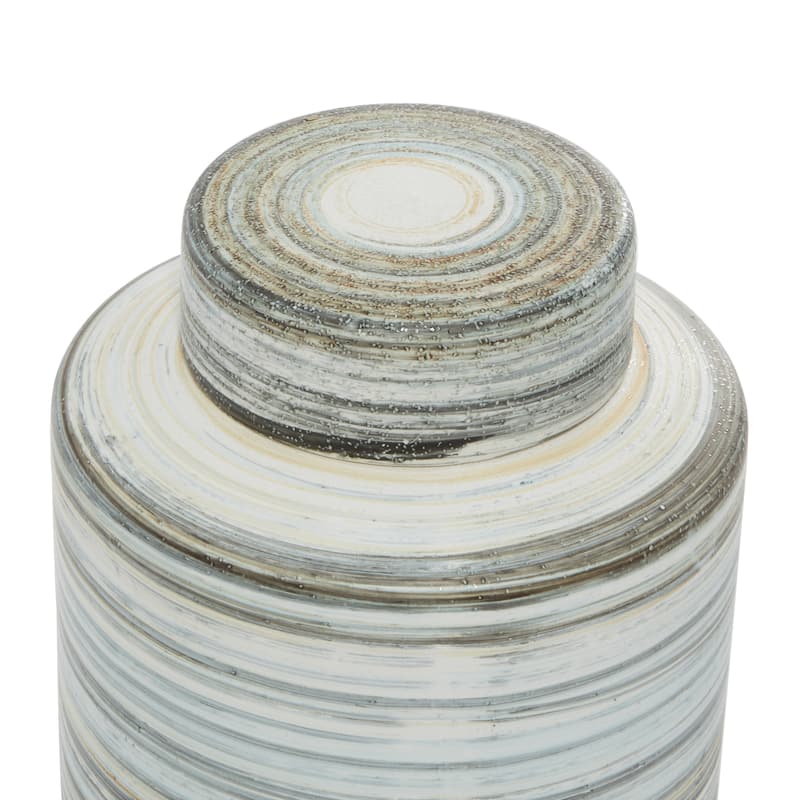 Ceramic Striped Decorative Jars - Set of 2 Gray - Roche River Decor - 8"W x 8"L x 13"H