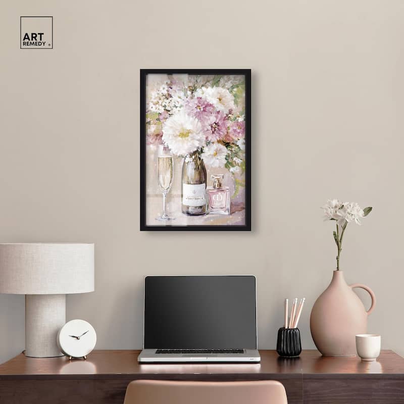 Light Floral Champagne Vase Shadowbox by Art Remedy