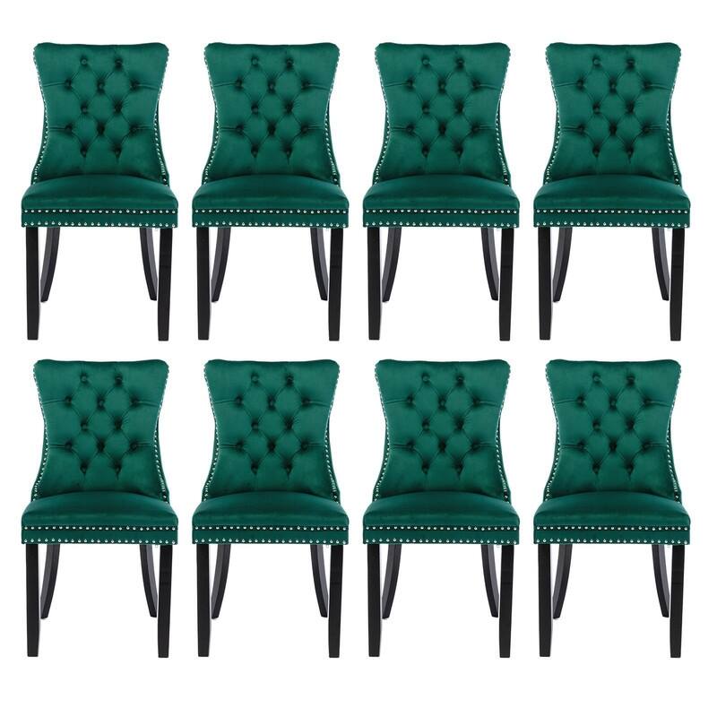 Tufted Naliheads Solid Wood Upholstered Dining Chairs (Set of 8) - Green BlackLegs
