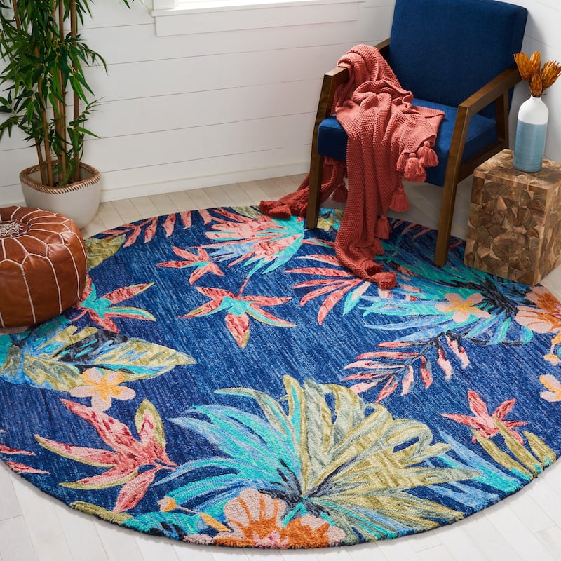 SAFAVIEH Handmade Aspen Aliisa Bohemian Floral Wool Rug - 3' Round - Blue/Pink