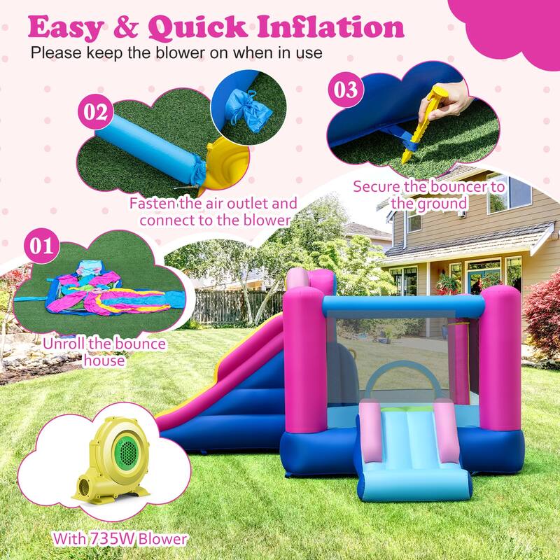 Gymax Inflatable Bounce House w/Slides Jumping Area Climbing Wall 735W