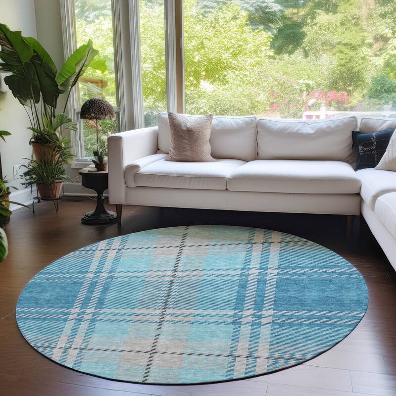 Machine Washable Indoor/ Outdoor Chantille Plaid Cozy Rug