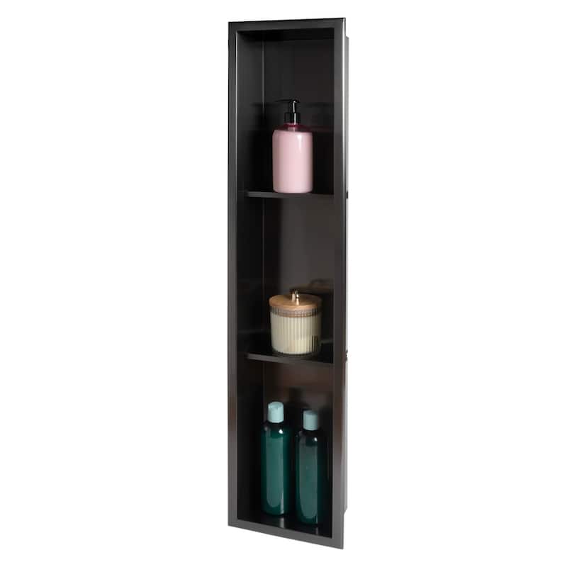 ALFI brand 8" x 36" Brushed Black PVD Stainless Steel Vertical Triple Shelf Shower Niche