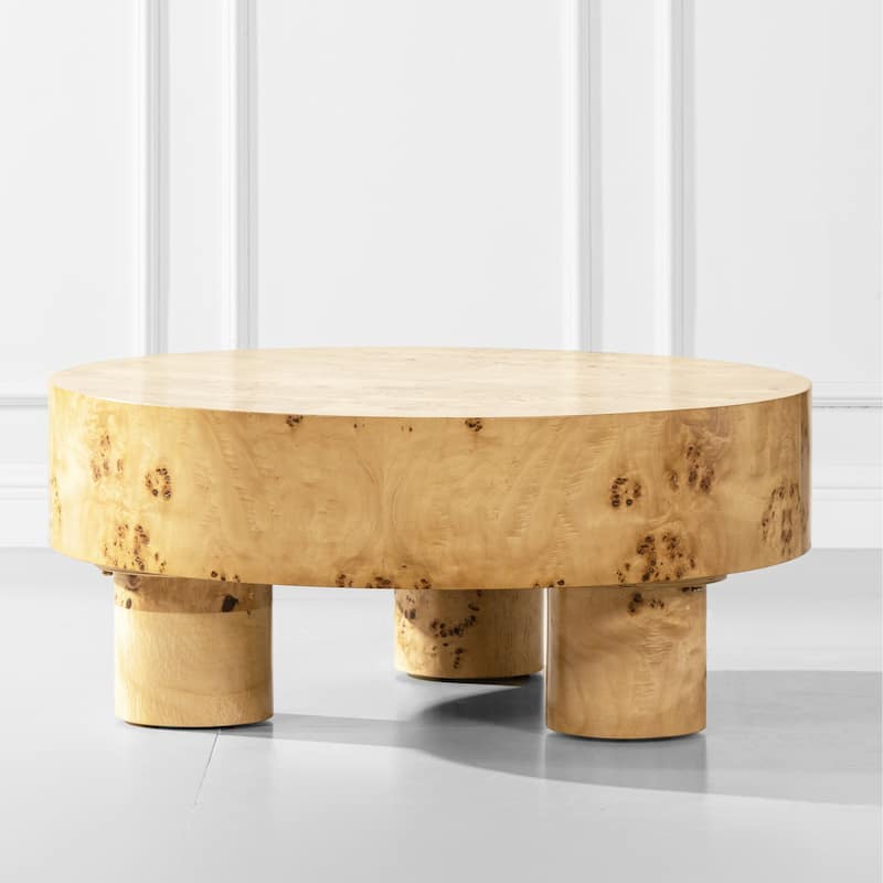 Nebula 35.5" Burl Wood Round Coffee Table with Pillar Legs