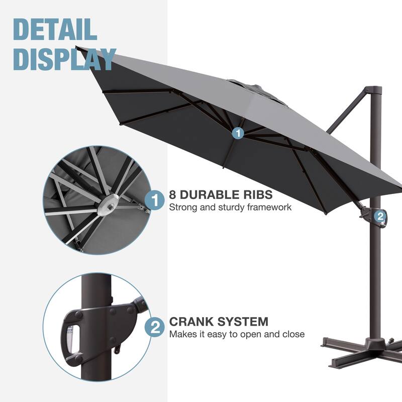 VredHom 10x13FT Patio Cantilever Umbrella Outdoor Offset Umbrella 360-Degree Rotation