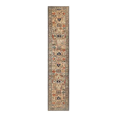 Hand Knotted Traditional Tribal Wool Ivory Area Rug - 2' 11" x 16' 0"