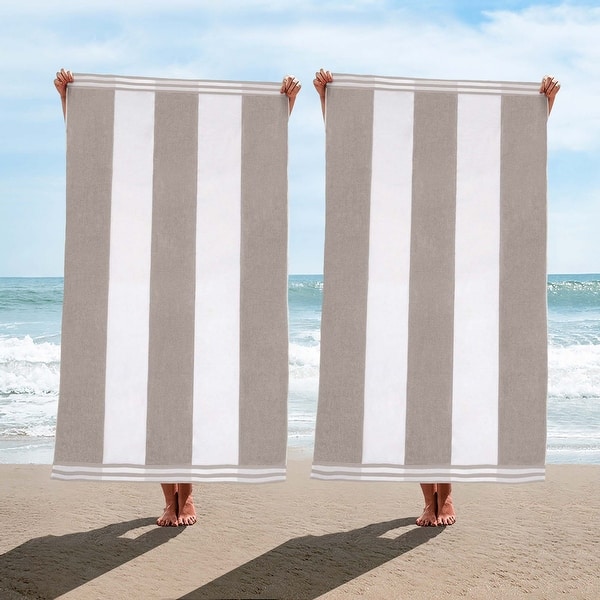 Cabana Stripe Oversized Cotton Beach 2 Piece Towel Set by Superior - Light Grey