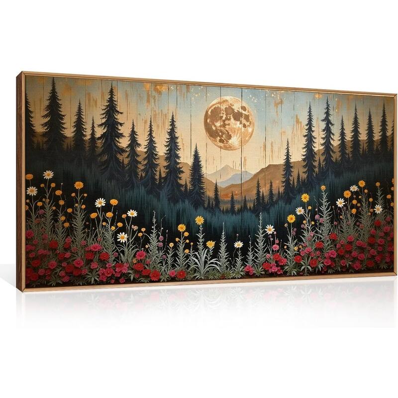 Wildflower Forest Mountain Wall Decor, Nature Pine Tree - 20 x 40
