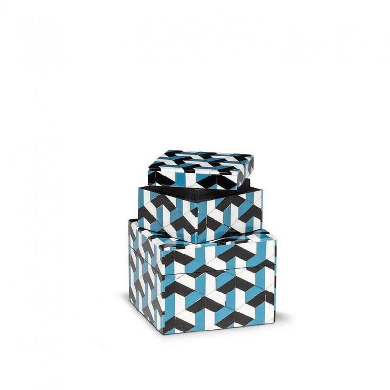 Set Of 2 Square Geometric Pattern Decorative Boxes