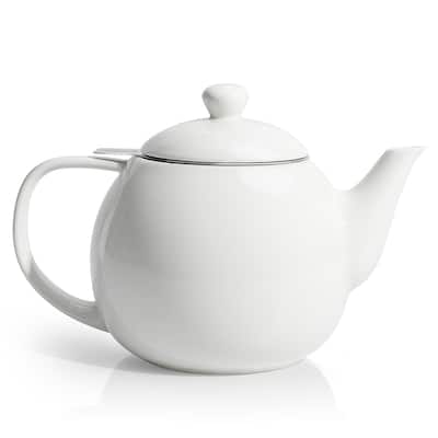 Sweese Porcelain Tea Pot With Stainless Steel Infuser, 27 Ounce, White
