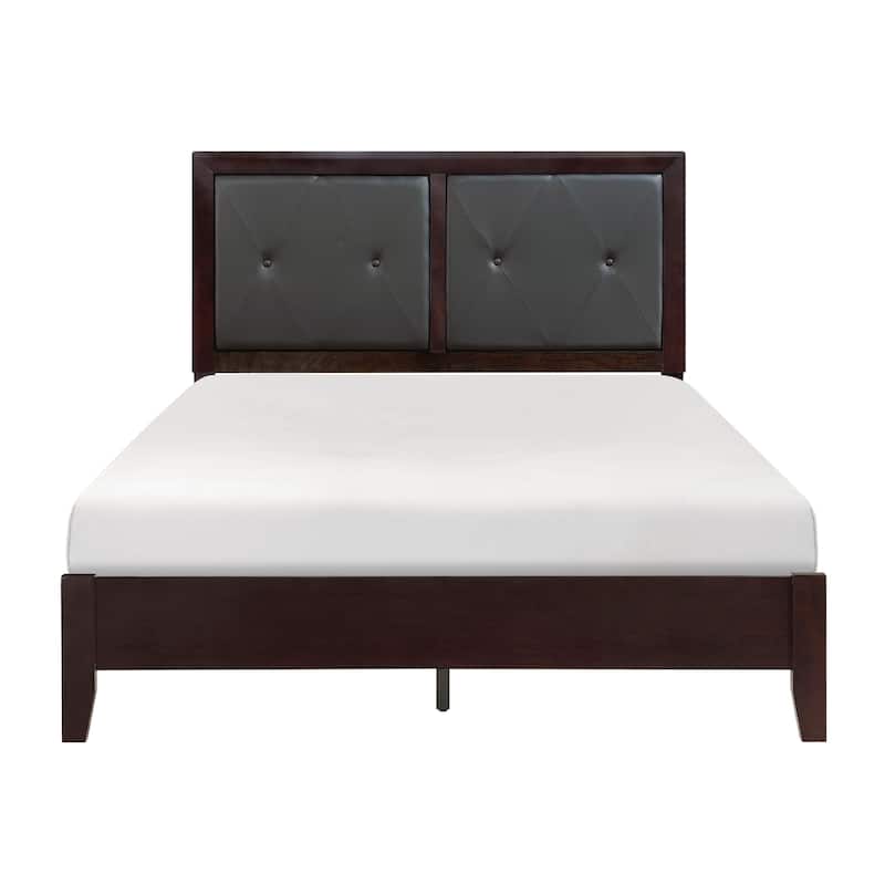 Queen Size Faux Leather Upholstered Bed with Button-Tufted Headboard in Espresso Finish