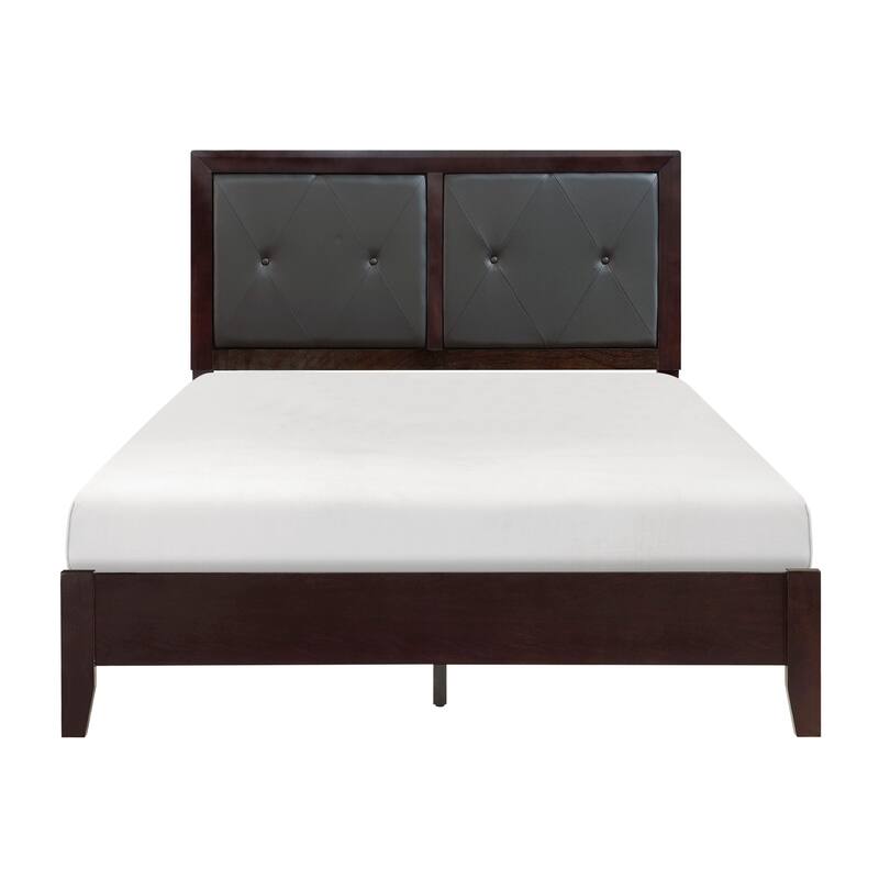 Queen Size Wood Platform Bed with Faux Leather Tufted Headboard