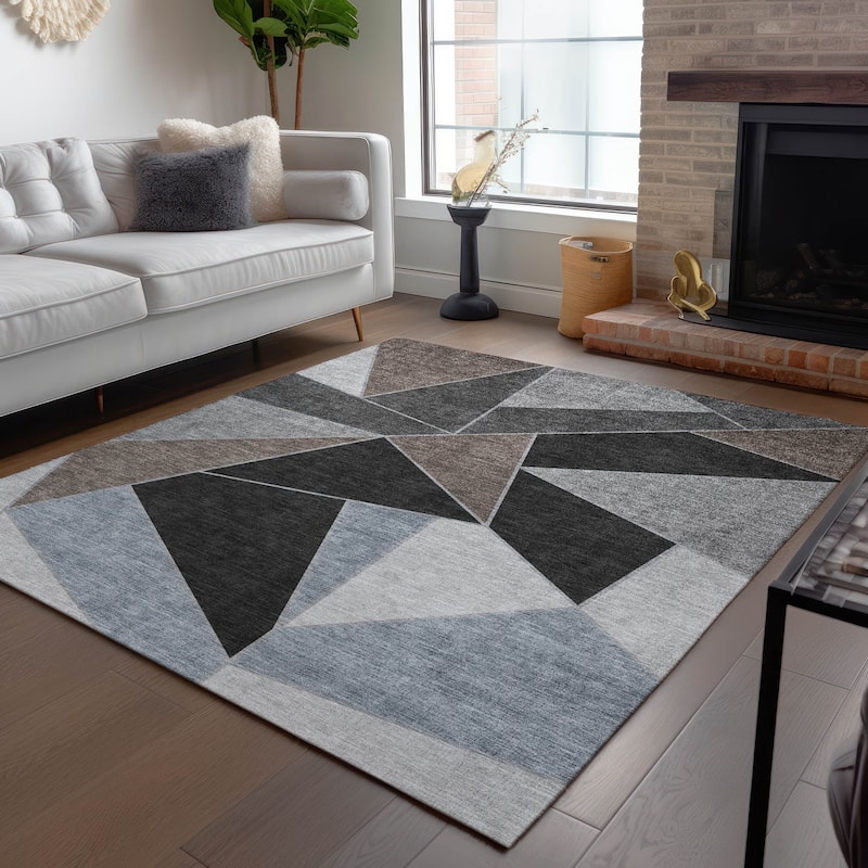 Machine Washable Indoor/ Outdoor Chantille Contemporary Mosaic Rug