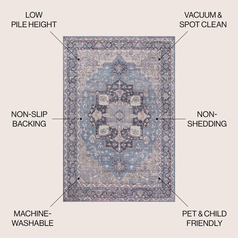JONATHAN Y Marrakesh Ornate Medallion Machine Washable Area Rug