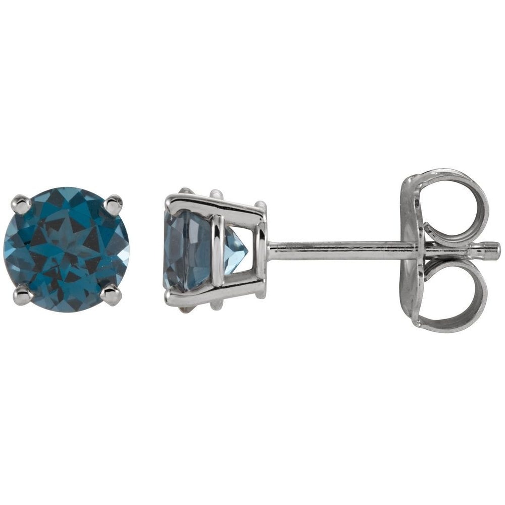 14K White Gold 5 mm Round London Blue Topaz Stud Earrings for Women