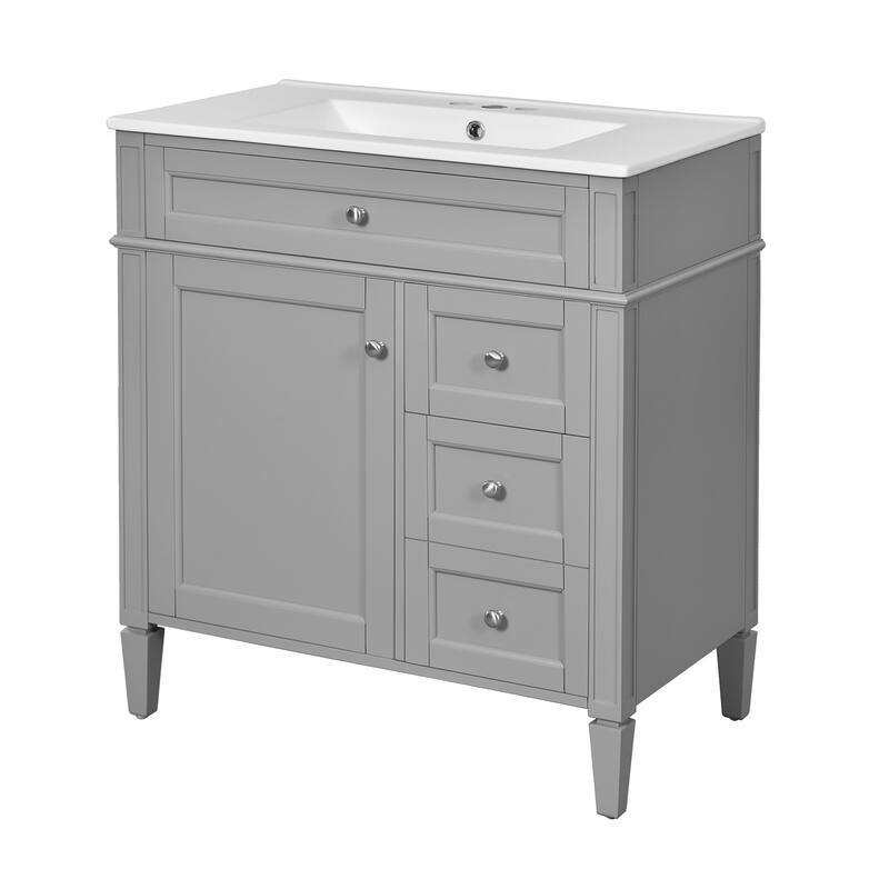 Single Sink Vanity for Bathroom Storage Cabinet with Tip-out Drawer, Small Drawer, Large Drawer, Door Rack and Adjustable Shelf