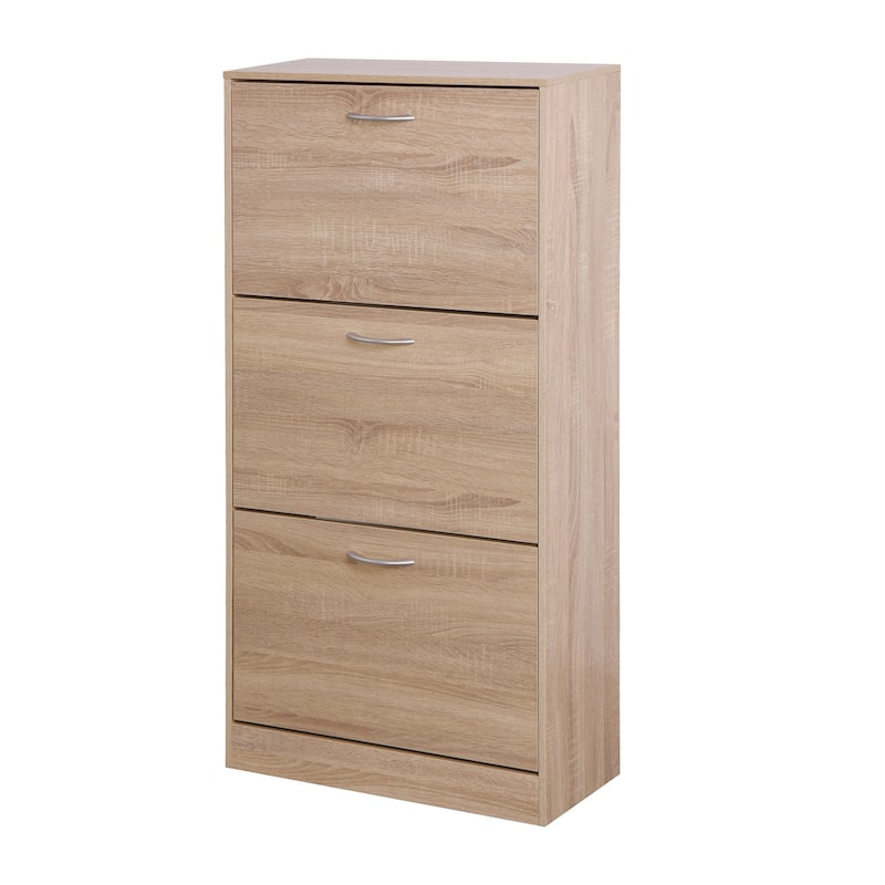 Stylish 3-Tier Shoe Storage Rack Cabinet with Flip-Down Drawers and Elegant Design for Entryway or Mudroom Organizer