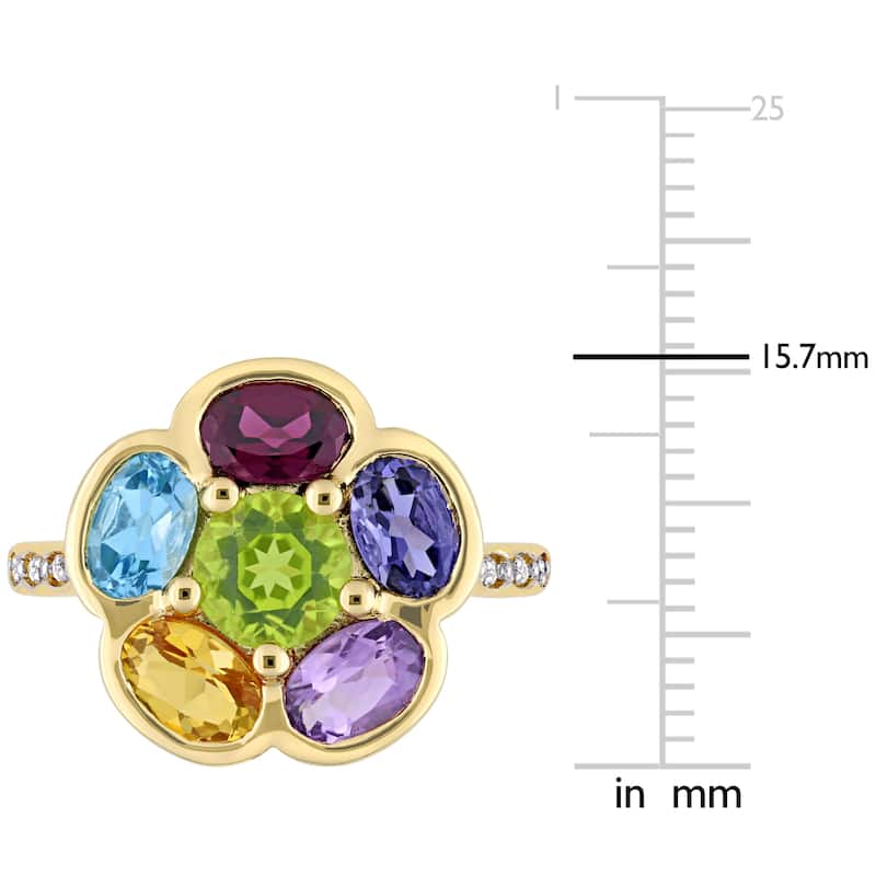 Multi-color Gemstone and Diamond Accent Composite Flower Ring in Yellow Plated Sterling Silver by Miadora