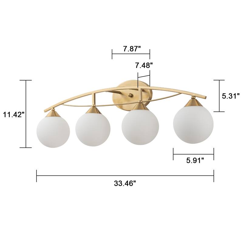 3/4-Light Dimmable Modern Brass Bathroom Vanity Light with Frosted Glass