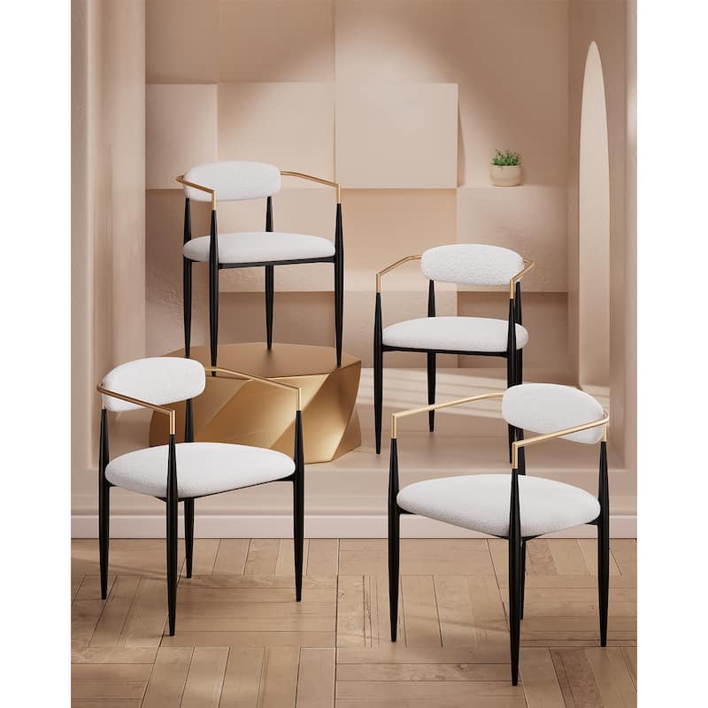 Morden Fort Modern Dining Chairs Upholstered Boucle Armchairs Set of 4 with Metal Frame - White