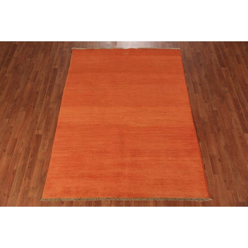 Orange Gabbeh Modern Area Rug Hand-Knotted Stripe Wool Carpet - 4'11" x 6'8"