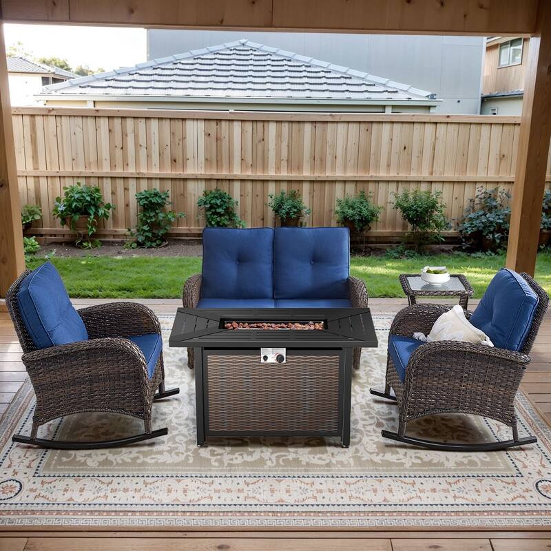 Gymojoy Outdoor Fire Pit Conversation Set, Loveseat Glider Sofa & Chairs - Patio Furniture Set