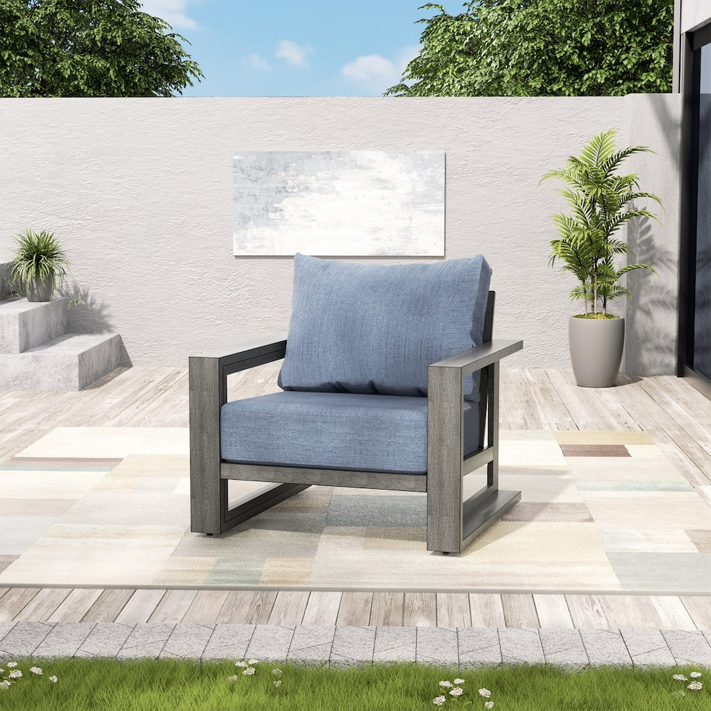 PureScape Hand-Painted Aluminum Outdoor Lounge Chair with Sunbrella Gray Cushions